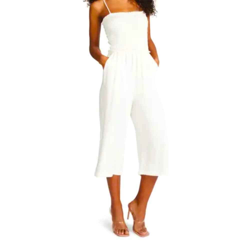 BB Dakota by Steve Madden, Smocked Bodice Jumpsuit, White, Size Medium